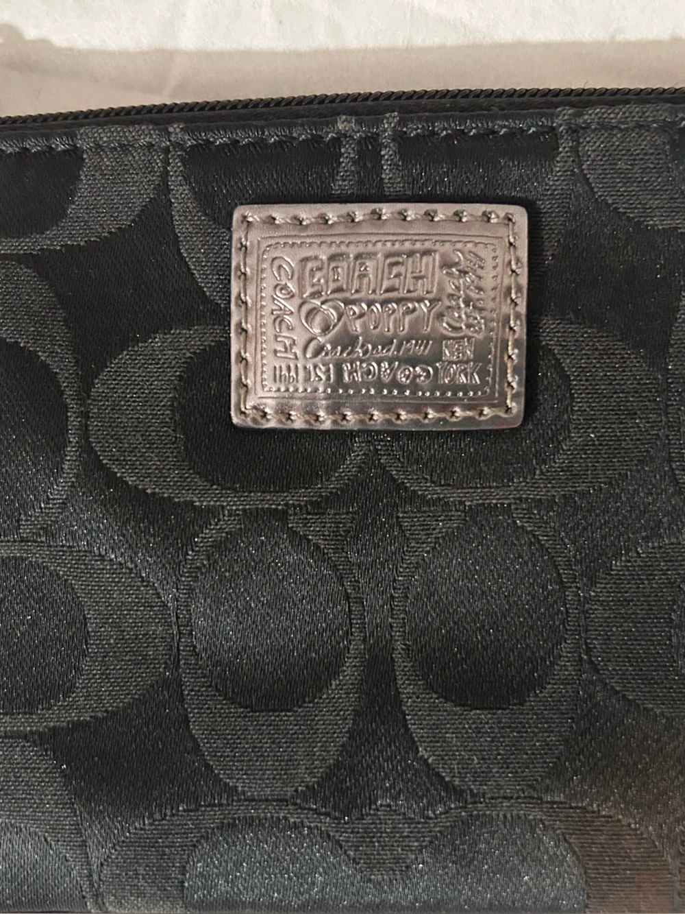Vintage Coach Poppy Black Signature C Wristlet with Silver Hardware